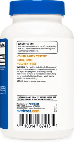 Miniatura 4 de Nutricost L-citrulina 2500 mg por porción, 60 porciones, 1250 mg por tableta, 120 tabletas - Suplemento sin OMG y sin gluten