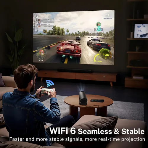 Miniatura 6 de Mini proyector con WiFi 6 y Bluetooth 5.4 Auto Vertical Keystone incorporado Android 14 OS, 1080P 4K compatible portátil 180° proyector giratorio