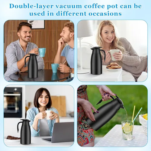 Miniatura 5 de Ziliny Paquete de 2 jarras térmicas de café de 51 onzas, jarra de café de acero inoxidable aislada al vacío de doble pared, mantiene las bebidas