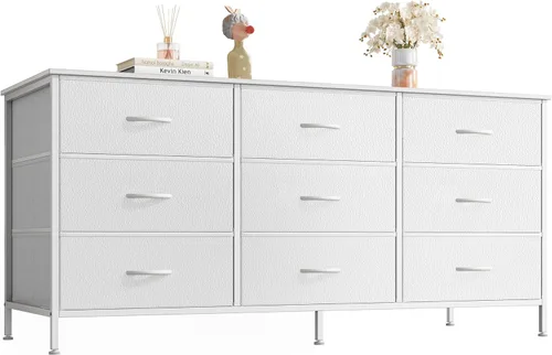 Miniatura 13 de Huuger Cómoda de 63 pulgadas para dormitorio, cómoda para armario con 9 cajones de tela, soporte de TV grande para TV de 55, 65, 70 pulgadas, centro