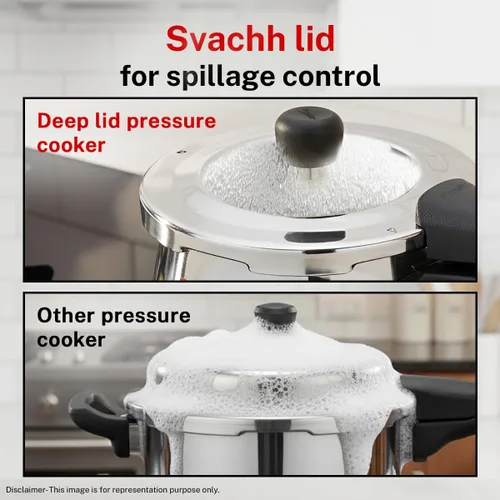 Miniatura 4 de Prestige Deluxe Alpha Svachh - Olla a presión de acero inoxidable con base Alpha y tapa profunda para control de derrames, (4.0 L Junior Handi)