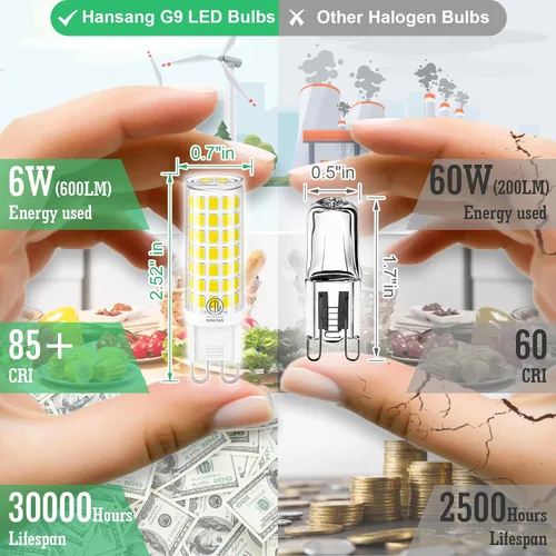Miniatura 4 de Bombilla LED G9 de 6 W (equivalente a halógeno de 60 W), bombilla G9 con base de dos pines, blanco natural 4000K G9 bombillas de base para Natural