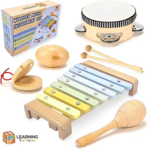 Miniatura 2 de Juego de instrumentos musicales para niños pequeños, juguetes Montessori de madera para bebés, juguetes musicales sensoriales para niños pequeños