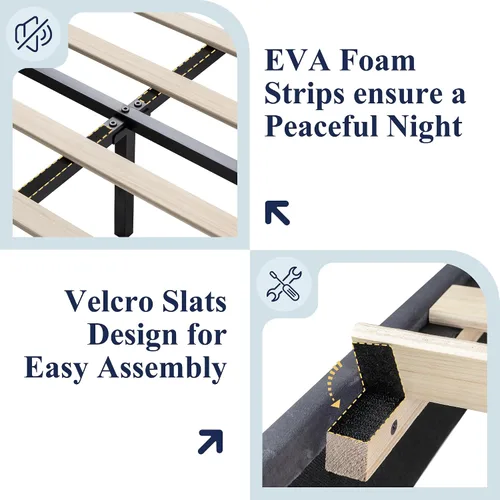 Miniatura 8 de Allewie Base de cama de plataforma tamaño Queen con estación de carga y cabecera de almacenamiento, diseño tapizado de terciopelo con respaldo y Gris