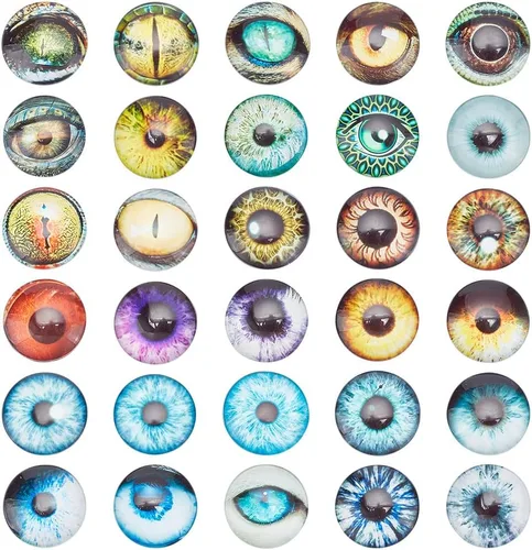 PH PandaHall Cabujones de cristal de 30 estilos de 1.575 pulgadas, ojo de cristal de animal grande medio redondo/cúpula para hallazgos de joyería,