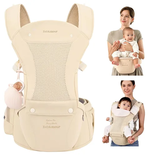 Miniatura 12 de Portabebés Bebamour con asiento de cadera, malla transpirable para todas las posiciones en el asiento de cadera y portabebés de 0 a 36 meses