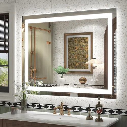 40x32 Espejo LED inteligente para baño, espejo de tocador regulable con luces, espejo de maquillaje retroiluminado y frontal para pared, antivaho