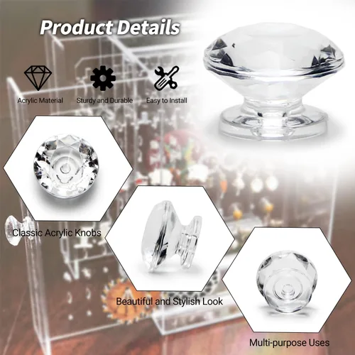 Miniatura 5 de MroMax 2 piezas de mango pequeño, perilla acrílica de diamante, mini perillas autoadhesivas, perilla de tamaño pequeño de 0.748 in de diámetro