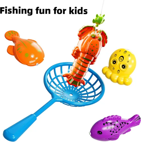 Miniatura 4 de TEMI Juego de pesca magnética para niños de 4 a 8 años, juguetes de peces para niños de 3 a 5 años, caña de pesca flotante para bañera, mesa de agua
