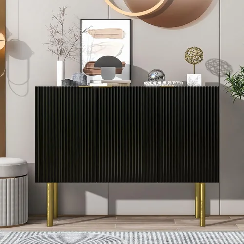 Miniatura 11 de Quarte Aparador moderno de lujo con cuatro puertas, asas y patas de metal y estantes ajustables, mesa consola de armario de cocina para sala