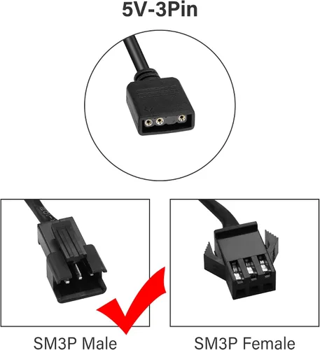 Miniatura 2 de GINTOOYUN Cable de extensión RGB, adaptador de conector ARGB macho de 3 pines a SM 3 pines, cable de extensión direccionable de 5 V para ventilador