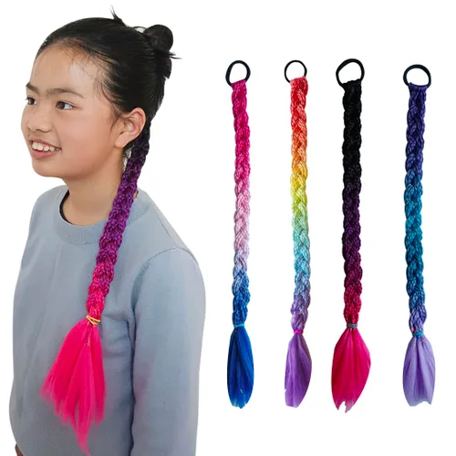 Miniatura 5 de Extensiones de cabello trenzado para cola de caballo con banda para el cabello, accesorios de día locos, pelucas de trenzas coloridas, cola
