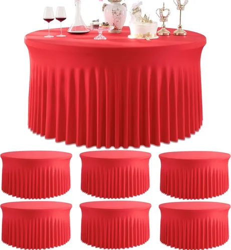 Miniatura 36 de Paquete de 6 manteles redondos de elastano azul bebé para mesa de 60 pulgadas, manteles elásticos de 120 pulgadas ajustables de 5 pies, manteles
