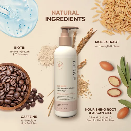 Miniatura 3 de Champú y acondicionador para el crecimiento del cabello con agua de arroz: con biotina y cafeína para cabello ralo - Mujeres y hombres