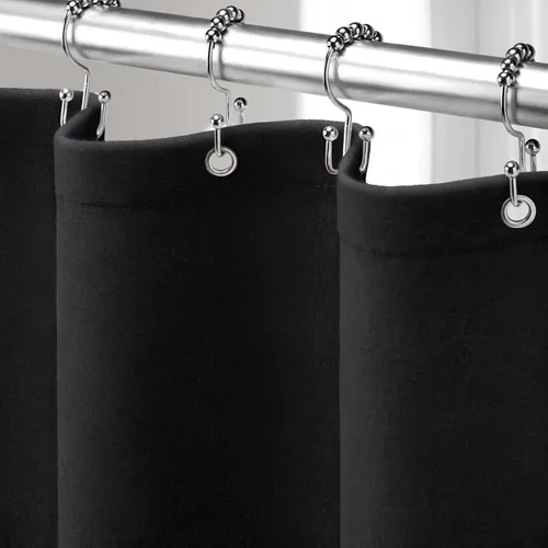Cortina de ducha de lino negro, cortinas de ducha de tela bohemia para baño, juego de forro de tela natural de algodón, 72 pulgadas de ancho x 72
