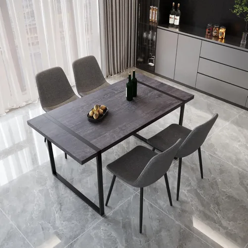 Miniatura 44 de YYQ Juego de mesa de comedor para 4, mesa de cocina de madera de 59 pulgadas y sillas para 4, moderno juego de mesa de comedor de 5 piezas con 4