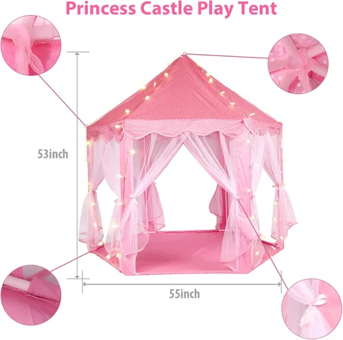 Miniatura 4 de Tienda de campaña de princesa con luces LED de estrellas, tienda de campaña para niñas, casa de juegos grande para niñas, regalos de juguete