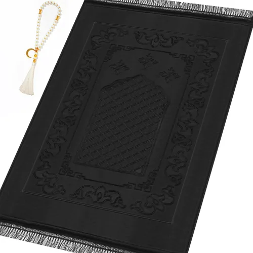 Alfombra de oración musulmana con cuentas de oración Tasbih, suave y grande para oración islámica mate, alfombrilla de oración islámica acolchada