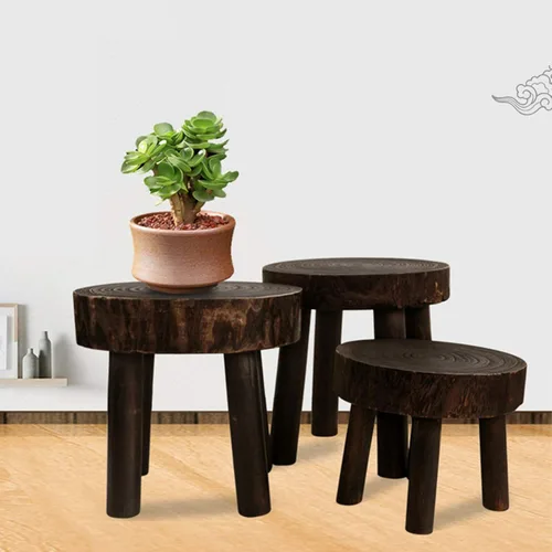 Miniatura 2 de TITA-DONG Taburete de madera moderno, estante para maceta, taburete de pie de madera redondo sólido para cocina, dormitorio, sala de estar, baño