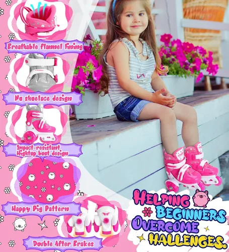 Miniatura 2 de Patines de ruedas ajustables para niños, niñas y señoras con ruedas que se iluminan con flash (edad 3-9), equilibrio de tres puntos, empaque de caja