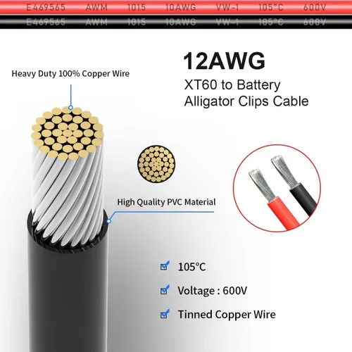 Miniatura 4 de ELFCULB XT60 a clips de cocodrilo, conector hembra XT60 de 12 AWG XT60, cable de desconexión rápida compatible con batería RC, estación de energía