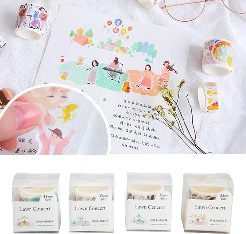 Miniatura 6 de Juego de cintas Washi, 8 rollos de cintas Washi de 1.378 in de ancho, cinta decorativa impresa para conciertos, múltiples formas irregulares