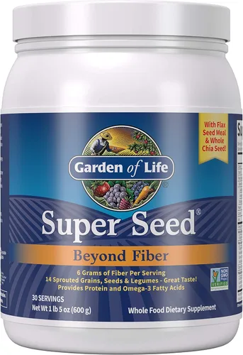 Garden of Life Super Seed - Suplemento vegetariano de fibra alimenticia integral con proteína y Omega 3, 5 oz (600 g) en polvo