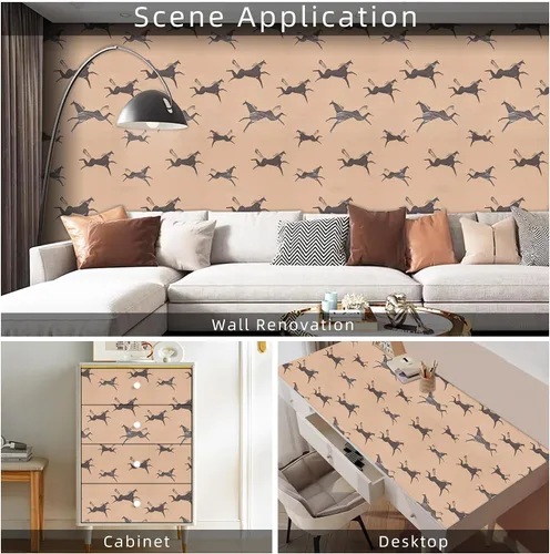 Miniatura 7 de Papel tapiz autoadhesivo con patrón de caballos de animales vintage, papel de contacto para habitación de niños, armarios, estantes, cajón, forro