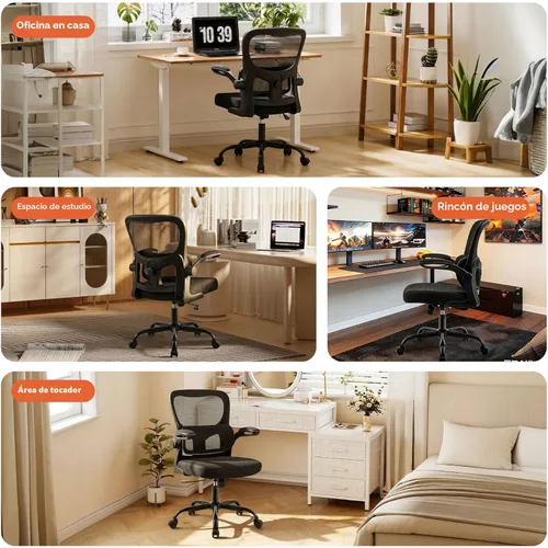 Miniatura 11 de AreShark Silla de oficina ergonómica, cómoda silla de escritorio con soporte lumbar ajustable, silla de computadora de malla con ruedas, Negro