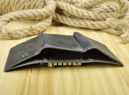Miniatura 7 de Le'aokuu Funda de cuero genuino para llave de coche con gancho para monedas, billetera a presión, Gris, Cartera grande