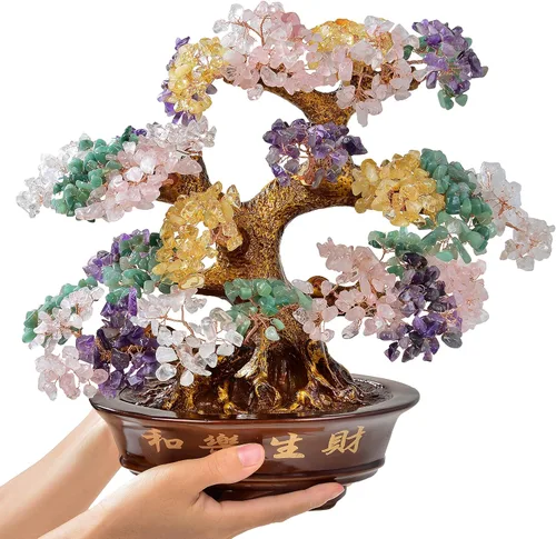 KALIFANO Premium árbol de piedras preciosas – Bonsai Feng Shui Money Tree con propiedades curativas Mixto