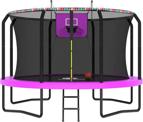Miniatura 18 de ACWARM HOME Trampoline Outdoor 8FT 10FT 12FT 14FT 15FT 16FT Trampoline with Basketball Hoop and LED Lights, Recreational Trampolines for Kids and