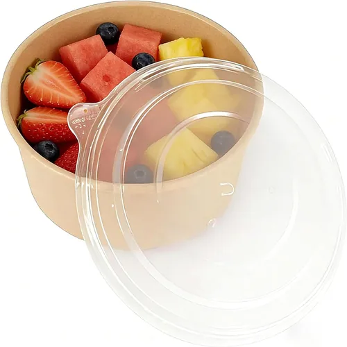 Miniatura 5 de Paquete de 50 recipientes de papel para sopa con tapas, cuencos de sopa fría de 25 onzas, vasos desechables de papel kraft para alimentos