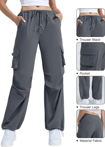 Miniatura 5 de Pantalones cargo con bolsillos, pantalones de paracaídas para mujer, pantalones holgados Y2K con cordón de moda