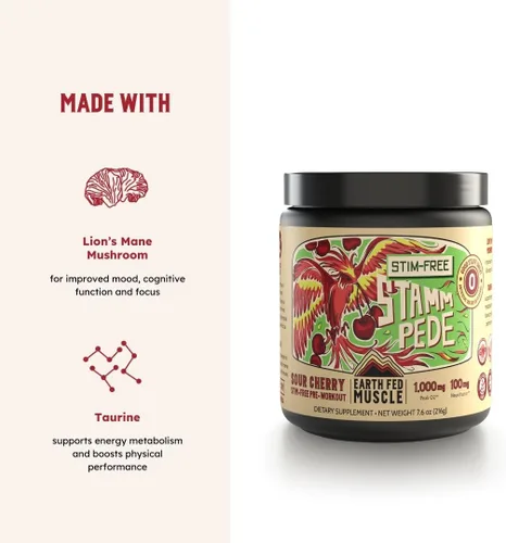 Miniatura 8 de Earth Fed Muscle Stampede sin estimulantes antes del entrenamiento, cereza agria, estimulante y sin cafeína, aumenta la energía, la resistencia