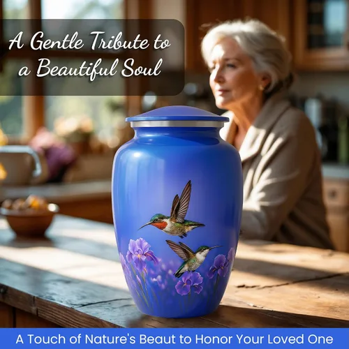 Miniatura 5 de Juego de 6 urnas funerarias decorativas de colibrí para cenizas de adultos hombres y mujeres, incluye 1 urna grande con 4 urnas conmemorativas