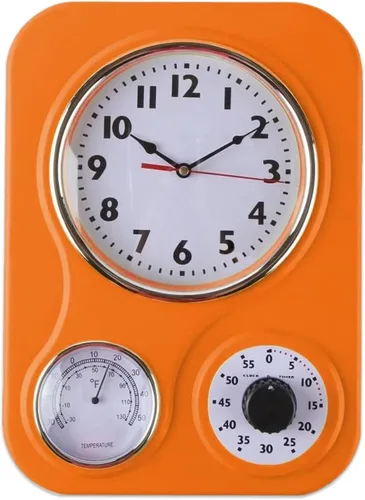 Miniatura 12 de Lily's Home - 9.5 pulgadas x 12.5 pulgadas - Reloj de pared retro para cocina, reloj de pared vintage con termómetro y temporizador de 60 minutos