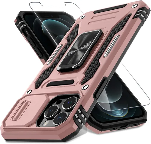 Miniatura 157 de DEERLAMN Funda para iPhone Xs Max con funda deslizante para cámara + protector de pantalla, soporte giratorio de anillo de grado militar a prueba