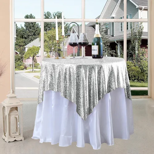 Miniatura 33 de Manteles redondos de lentejuelas negros para fiestas, de 121,9 cm, mantel redondo de purpurina ajustado, pequeño, lindo y dulce, para boda