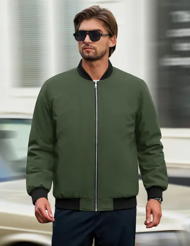 Miniatura 2 de Cotrasen Chaqueta bomber para hombre, para otoño e invierno, cálida, rompevientos, con cremallera completa, acolchada, casual
