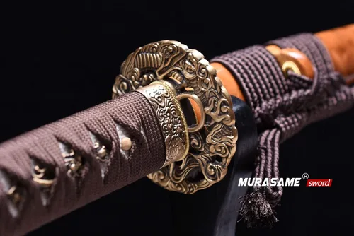 Miniatura 7 de MURASAME Katana Sword T10 - Maquinilla de afeitar de acero templado de 41 pulgadas, hoja afilada, espiga completa hecha a mano Dragón amarillo