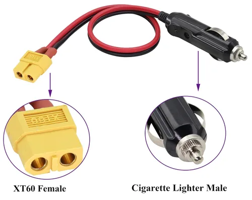 Miniatura 3 de Paquete de 2 cables 16AWG XT60 a encendedor de cigarrillos, enchufe macho de 12 V a XT60 hembra, cable de extensión compatible con cable de carga