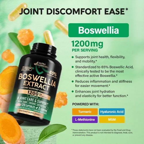 Miniatura 4 de Boswellia 1200mg - Extracto de Boswellia Cúrcuma Ácido Hialurónico MSM SAMe - Salud y Comodidad Articular - Boswellia Serrata 65% Ácido