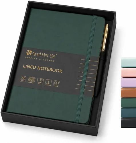 Miniatura 10 de &And Per Se Juego de diario y bolígrafo forrados (3 paquetes), cuaderno de tapa dura de cuero A5 con bolígrafo y juego de papelería, 160 páginas