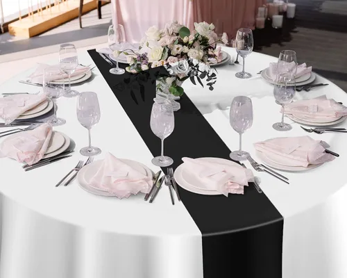 Miniatura 6 de Remagr Mantel redondo de plástico de 84 pulgadas, desechables, para Navidad, boda, cumpleaños, decoración de jubilación (blanco, negro)