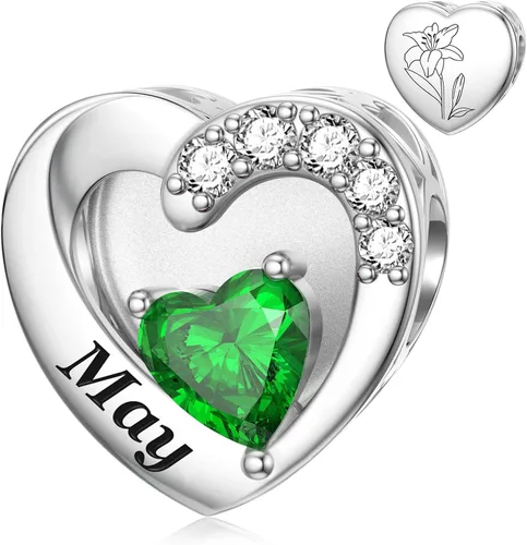 Miniatura 52 de SEVENWELL Dijes de piedra natal con flor grabada para el mes de nacimiento, pulsera de plata de ley 925, feliz cumpleaños para mujer