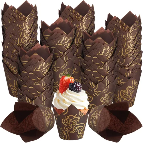 600 forros para magdalenas, moldes de tulipán para hornear cupcakes, tulipanes para hornear brownies, envoltorios de papel a prueba de grasa, para