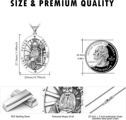 Miniatura 410 de Collar de plata de ley 925 con medalla de San Patrón, colgante de protección católica, amuleto, joyería religiosa para hombres y mujeres