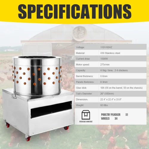Miniatura 7 de 20" máquina del desplume del pollo del acero inoxidable, desplume la máquina De-Feather 1500W 275R/min, procesador eléctrico de alimentos