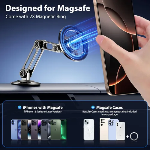 Miniatura 7 de Soporte de teléfono ultra magnético de brazo largo, se adapta al soporte de montaje de automóvil MagSafe 【Parabrisas+Ventilación+Dash】, rotación